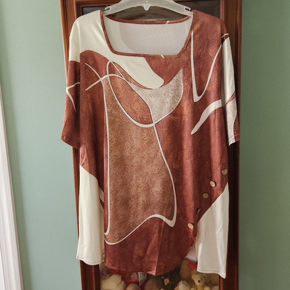 WOMAN'S 1X SLIP ON SILKY BLOUSE-AUTUMN COLORS-BRAND NEW